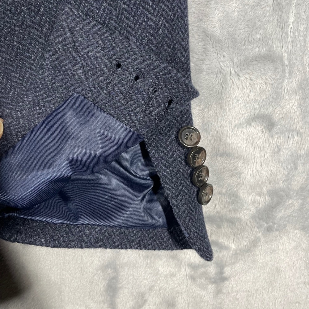 Banana Republic Mens 38S Blazer Navy Blue Herringbone Mario Bellucci Wool Slim - Picture 3 of 14